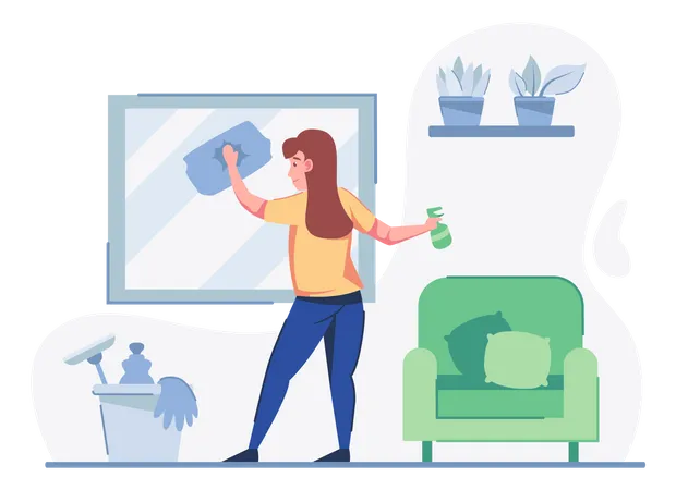 Woman cleaning glass  Illustration