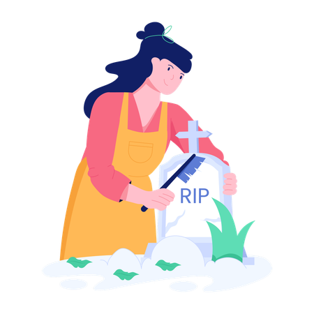 Woman Cleaning Grave  Illustration