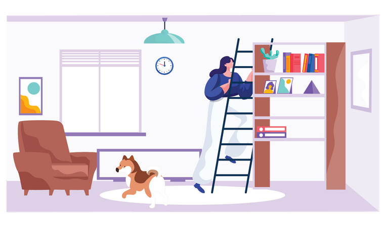 Woman cleaning home during quarantine Illustration