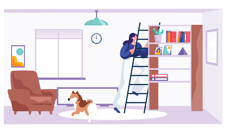 Woman cleaning home during quarantine  Illustration