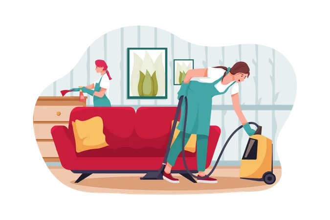 Woman cleaning house Illustration