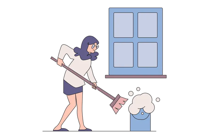 Woman Cleaning house Illustration
