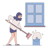 illustration woman cleaning house