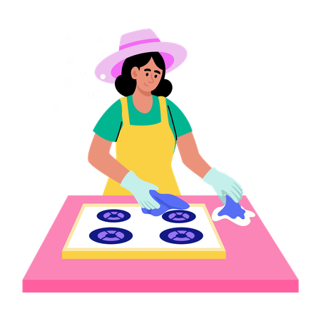 Woman cleaning kitchen platform  Illustration