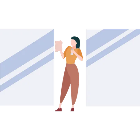 Woman cleaning mirror  Illustration