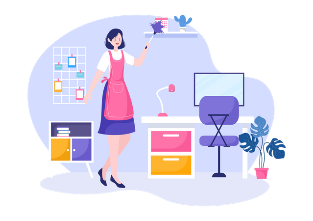 Woman cleaning office Illustration