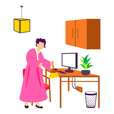 Woman Cleaning office at new year  Illustration