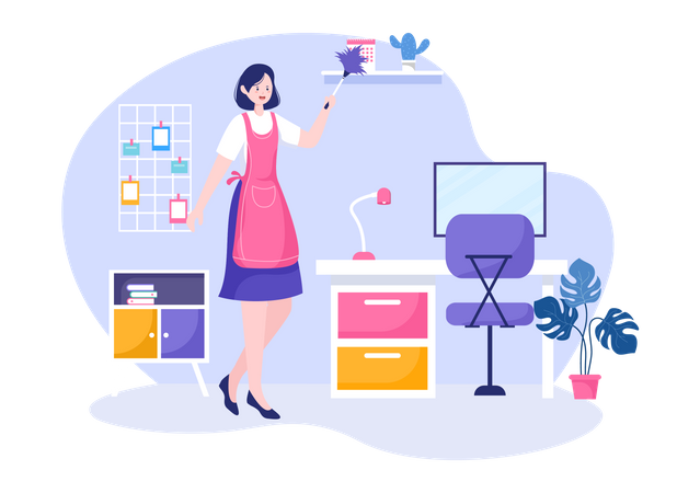 Woman cleaning office  Illustration