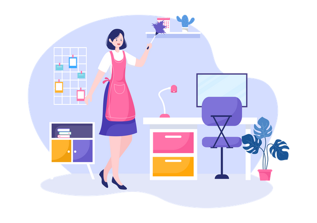 Woman cleaning office  イラスト