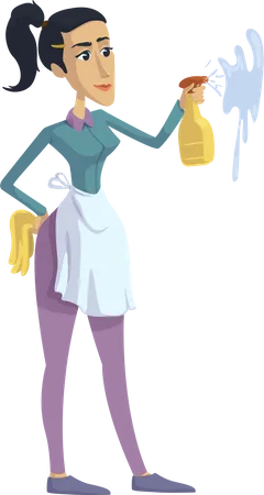 Woman cleaning, perfectionist housewife  Illustration