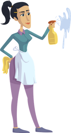 Woman cleaning, perfectionist housewife  Illustration