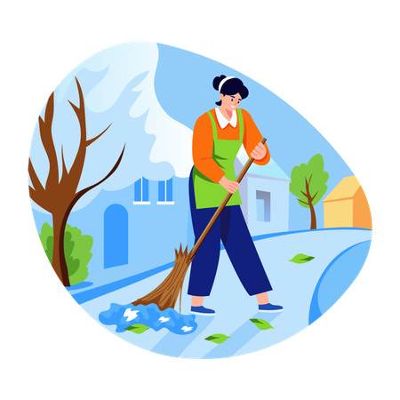Woman cleaning street road  Illustration