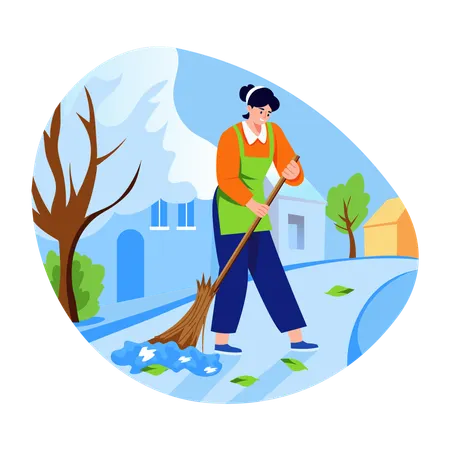 Woman cleaning street road  Illustration