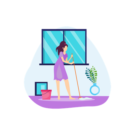 Woman cleaning the floor Illustration