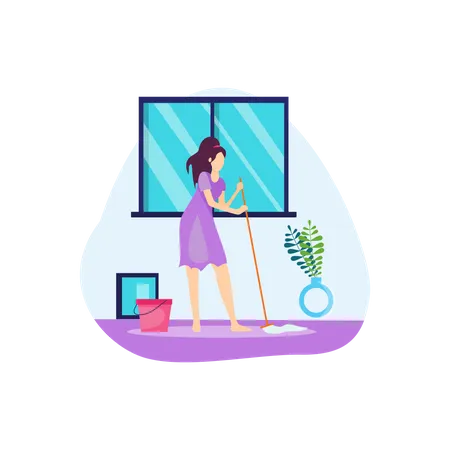 Woman cleaning the floor  Illustration