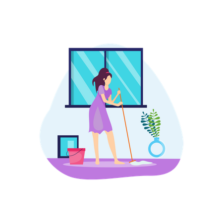 Woman cleaning the floor  Illustration