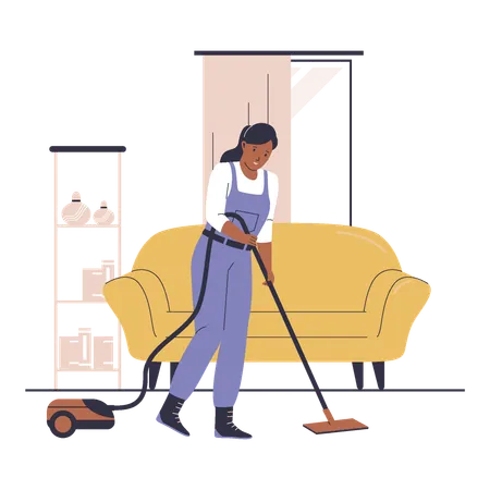 Woman cleaning the room using a vacuum cleaner  Illustration