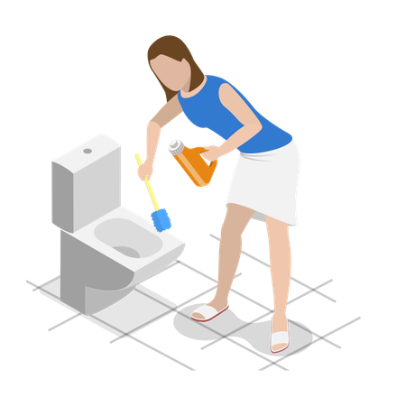 Woman cleaning toilet  Illustration