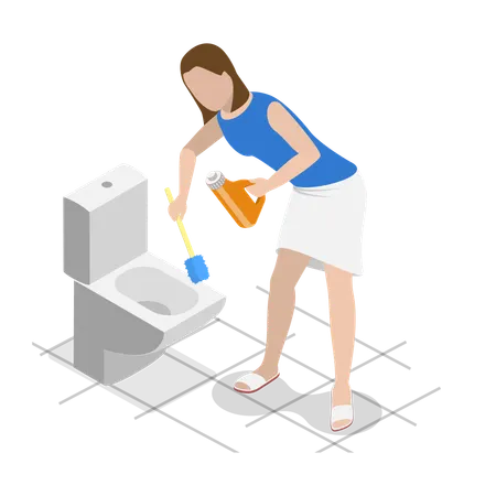 Woman cleaning toilet  Illustration