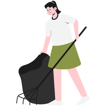Woman Cleaning Trash  Illustration