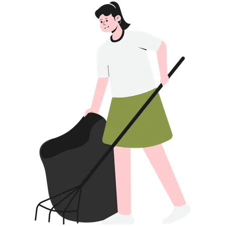 Woman Cleaning Trash  Illustration