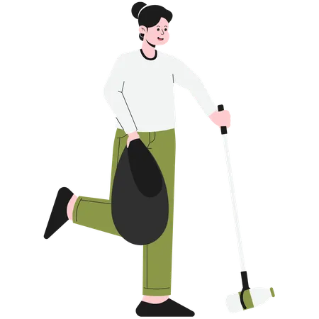 Woman Cleaning Trash Using Trash Clamp  Illustration