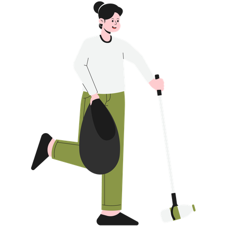 Woman Cleaning Trash Using Trash Clamp  Illustration