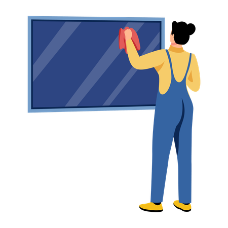 Woman cleaning tv  Illustration