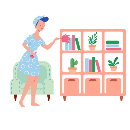 Woman Cleaning Up self Illustration