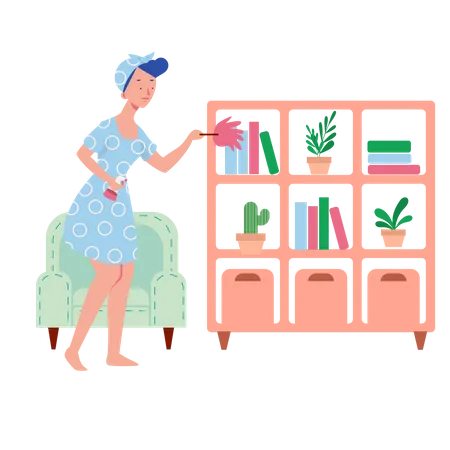 Woman Cleaning Up self Illustration