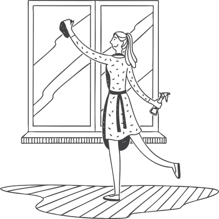 Woman cleaning window mirror  Illustration