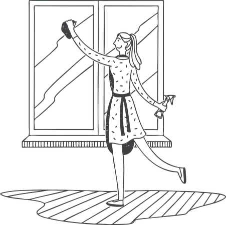 Woman cleaning window mirror  Illustration