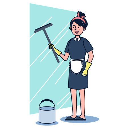 Woman cleaning window using window wiper  Illustration