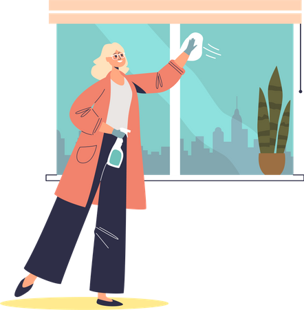 Woman cleaning windows Illustration