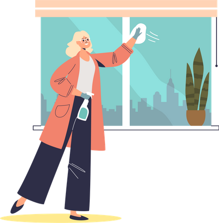 Woman cleaning windows  Illustration