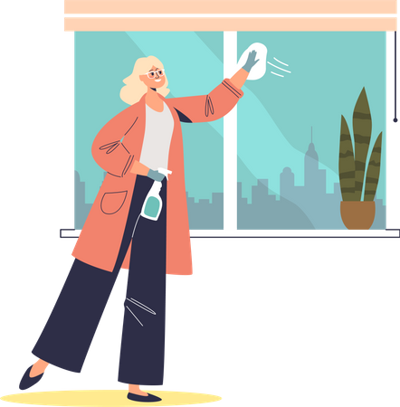 Woman cleaning windows  Illustration