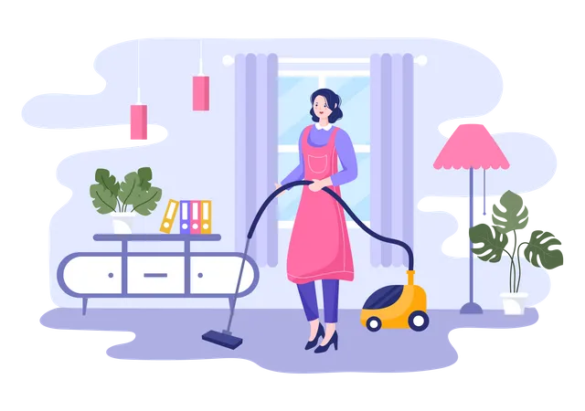 Woman cleaning with vacuum cleaner  Illustration