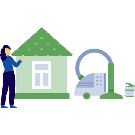 Woman cleaning with vacuum cleaner  Illustration