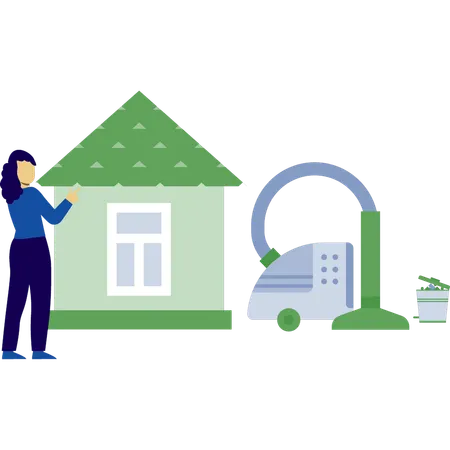 Woman cleaning with vacuum cleaner  Illustration