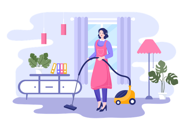 Woman cleaning with vacuum cleaner  Illustration