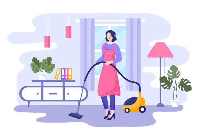 Woman cleaning with vacuum cleaner  Illustration