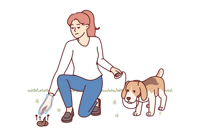 Woman cleans dog poop  Illustration