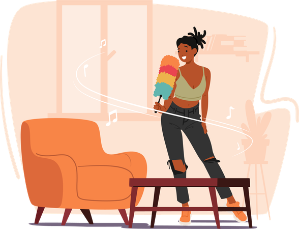 Woman Cleans Home  Illustration