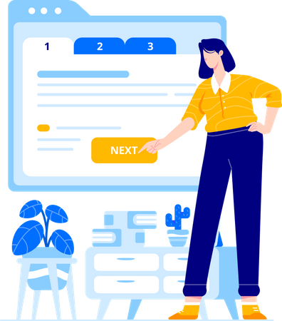 Woman click next button in website  Illustration