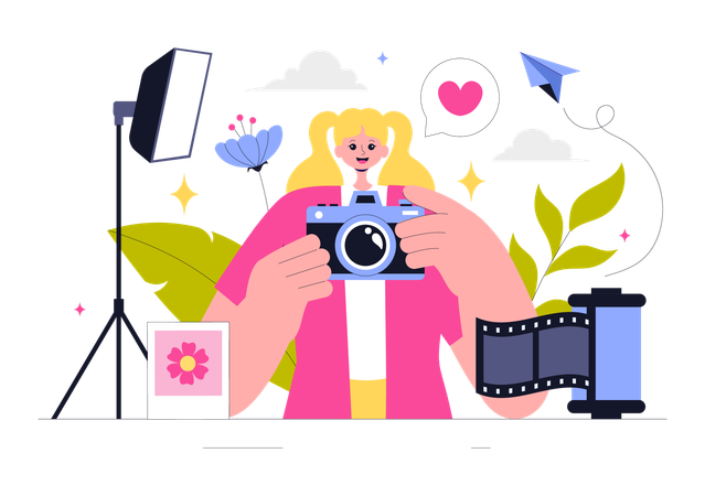 Woman click pictures of new places  Illustration