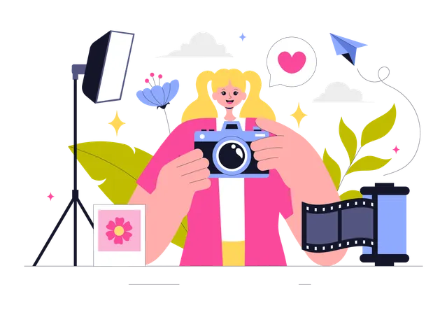 Woman click pictures of new places  Illustration