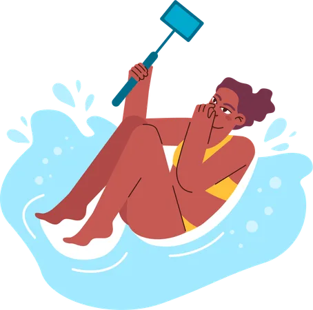 Woman click pictures while water activity  Illustration