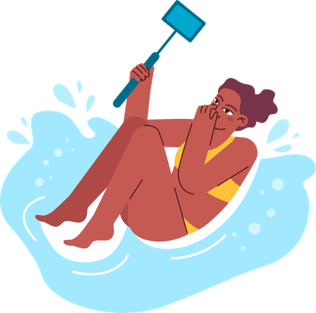 Woman click pictures while water activity  Illustration