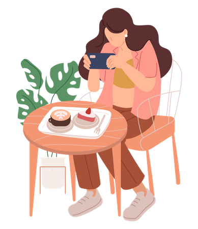 Woman clicking photo of food Illustration