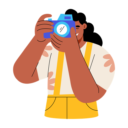 Woman clicks photo from camera  Illustration